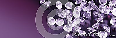 3d illustration. Diamonds on a lilac reflective background Cartoon Illustration