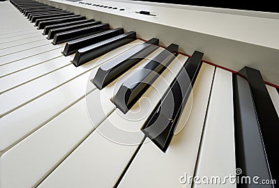 3d illustration digital piano or synthesizer white angle shot Cartoon Illustration