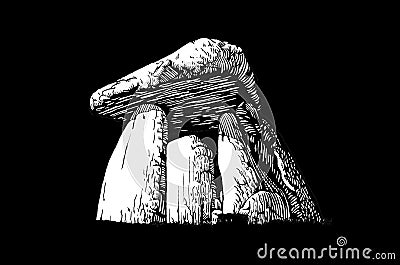 3D illustration of dolmen on black backgound,ruins Vector Illustration
