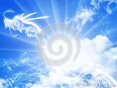 3d illustration of dragon clouds floating in the sky Cartoon Illustration