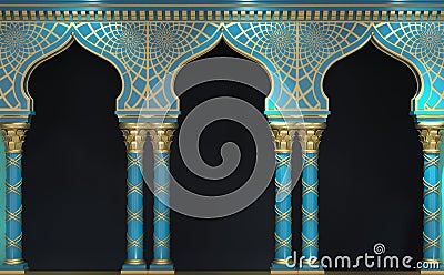 Eastern ancient Arab arch entrance to the building Cartoon Illustration