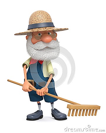 3D illustration the elderly farmer costs outdoors with a smile Cartoon Illustration