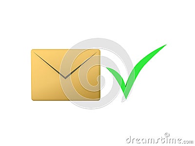 3D illustration of an email envelope icon with a green check mar Cartoon Illustration