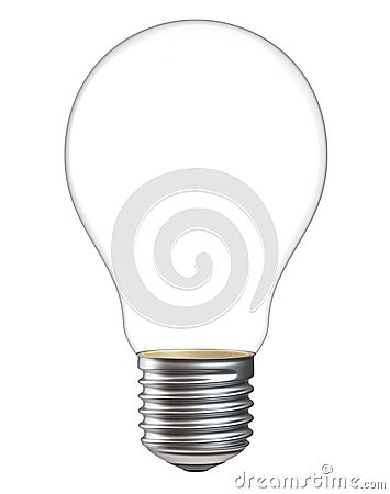 3d illustration of empty light bulb isolated on white background. Realistic 3d rendering of electric lamp without inside Cartoon Illustration