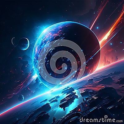 3D illustration of a fantastic planet in space. 3D rendering AI Generated Cartoon Illustration