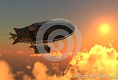 Fantasy Airship Zeppelin Dirigible Balloon 3D illustration Cartoon Illustration