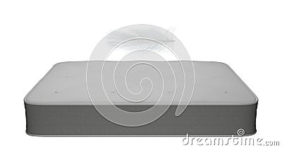 3d illustration of a feather of white gray color over a thick mattress Cartoon Illustration