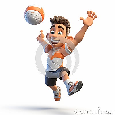 Playful 3d Volleyball Player Jumping In Cartoonish Style Cartoon Illustration