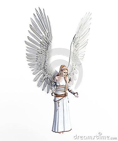 3D Illustration of a female angel with feathered wings Cartoon Illustration