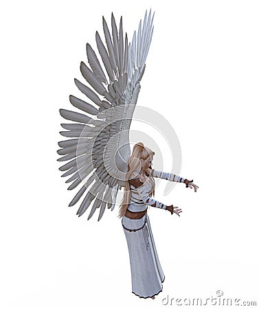 3D Illustration of a female angel with feathered wings Cartoon Illustration