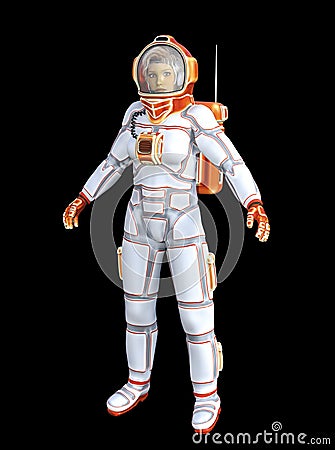 3D Illustration of a Female Astronaut in a Colorful Spacesuit Stock Photo