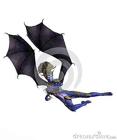3D Illustration of a female devil with wings and blue skin Cartoon Illustration