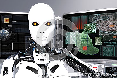 3D Illustration of a female Robot Stock Photo
