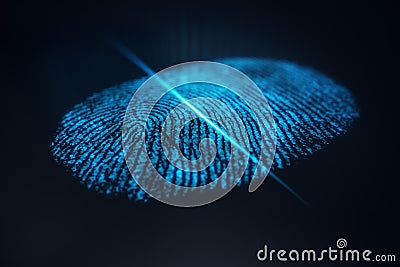 3D illustration Fingerprint scan provides security access with biometrics identification. Concept Fingerprint protection Cartoon Illustration