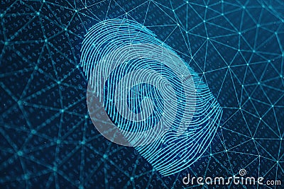 3D illustration Fingerprint scan provides security access with biometrics identification. Concept Fingerprint protection Cartoon Illustration
