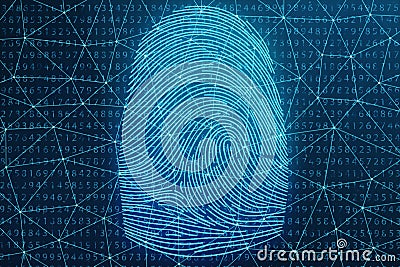 3D illustration Fingerprint scan provides security access with biometrics identification. Concept Fingerprint protection Cartoon Illustration