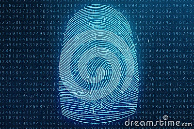 3D illustration Fingerprint scan provides security access with biometrics identification. Concept Fingerprint protection Cartoon Illustration