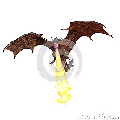 3D illustration of a fire breathing green dragon or wyvern isolated on white Cartoon Illustration