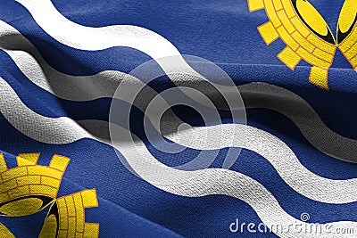 3D illustration flag of Merseyside is a region of England. Wavin Cartoon Illustration