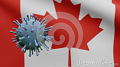 3D illustration Flu coronavirus over Canadian flag. Canada pandemic Covid19 Cartoon Illustration