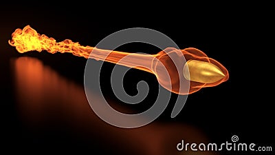 3d illustration of a flying bullet with fire trail Cartoon Illustration