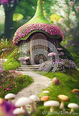 Magical mushroom house Cartoon Illustration