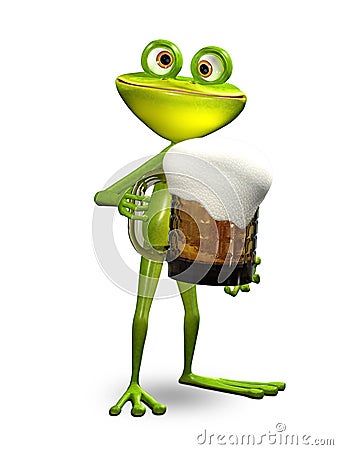 3D Illustration Frog with a Glass of Beer Stock Photo