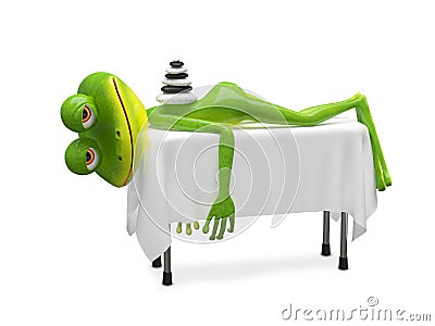 3D Illustration Frog on SPA Procedure Stock Photo