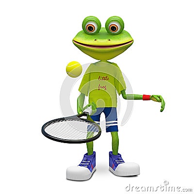 3D Illustration Frog with Tennis Racket Stock Photo