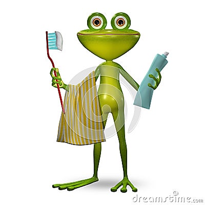 3d Illustration Frog with Toothpaste Stock Photo