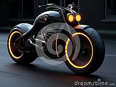 3D illustration of a future motorcycle equipped with the latest features. Cartoon Illustration