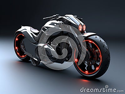 3D illustration of a future motorcycle equipped with the latest features. Cartoon Illustration