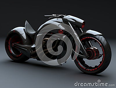 3D illustration of a future motorcycle equipped with the latest features. Cartoon Illustration