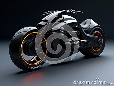 3D illustration of a future motorcycle equipped with the latest features. Cartoon Illustration