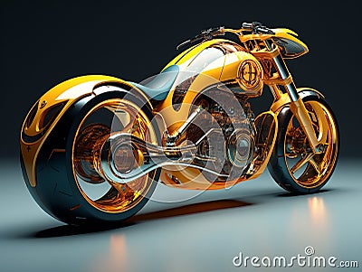3D illustration of a future motorcycle equipped with the latest features. Cartoon Illustration
