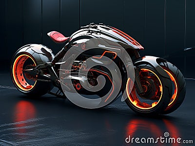 3D illustration of a future motorcycle equipped with the latest features. Cartoon Illustration