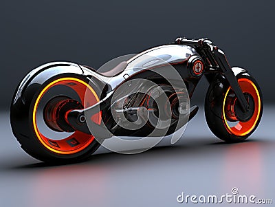 3D illustration of a future motorcycle equipped with the latest features. Cartoon Illustration