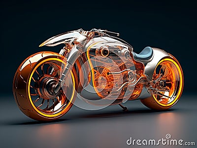 3D illustration of a future motorcycle equipped with the latest features. Cartoon Illustration