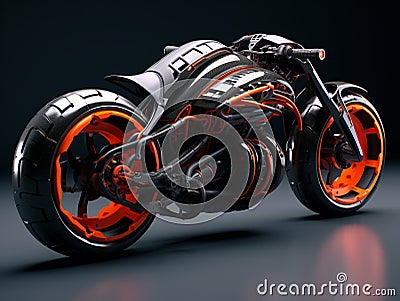 3D illustration of a future motorcycle equipped with the latest features. Cartoon Illustration