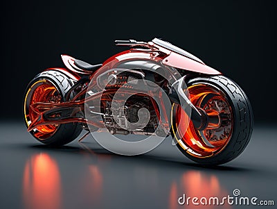 3D illustration of a future motorcycle equipped with the latest features. Cartoon Illustration