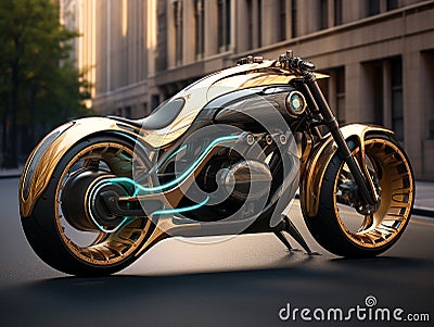 3D illustration of a future motorcycle equipped with the latest features. Cartoon Illustration