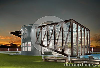 3D Illustration of a futuristic luxury house Stock Photo