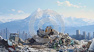 3D illustration of a garbage dump with a mountain in the background, Generative AI illustrations Cartoon Illustration
