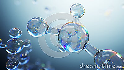 3d illustration of glass molecules. Atoms connection concept. Abstract science background. Cartoon Illustration