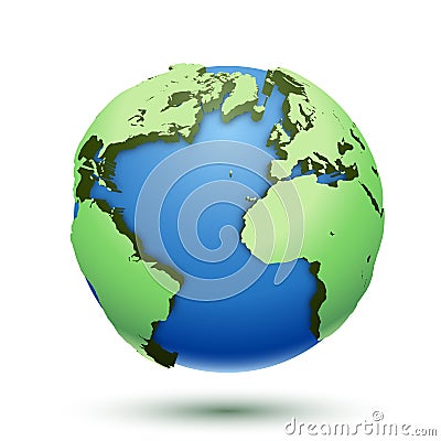 3D Illustration of the globe earth isolated on white background. Icon planet. Vector Illustration