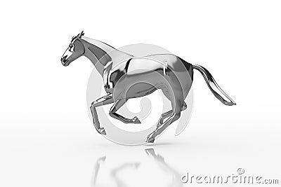 3D Illustration. Glossy Dark Grey Silver Strong horse in Elegant running Pose, Isolated with Clipping Path, Clipping Mask. Stock Photo