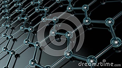 3D illustration of a glowing crystal lattice of graphene, carbon molecule, superconductor, material of the future, on a dark Cartoon Illustration