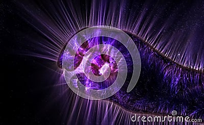 3D-Illustration of a glowing human male hand with a kirlian aura showing symbols Stock Photo