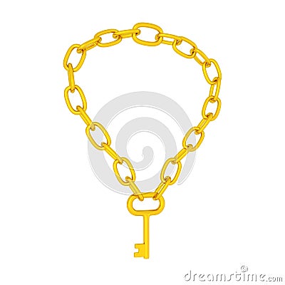 3D illustration of gold chain with key Cartoon Illustration