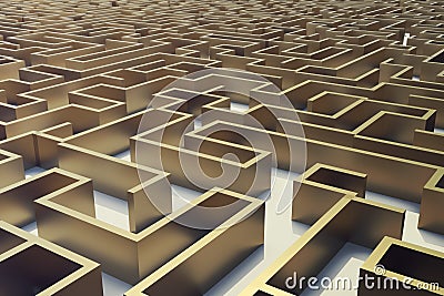 3d illustration gold labyrinth, complex problem solving concept. Cartoon Illustration